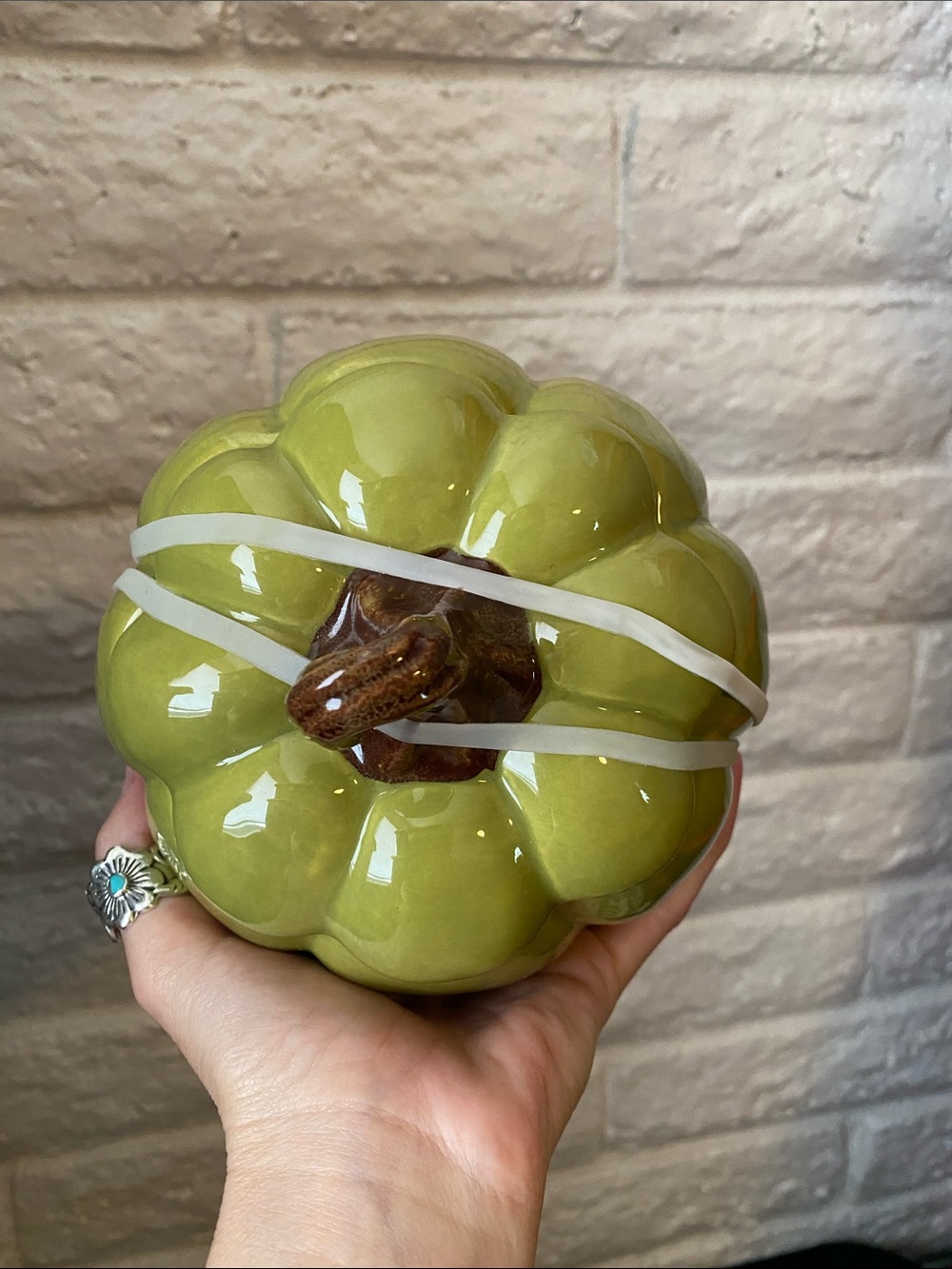 🌼 NEW Green Ceramic Pumpkin Lidded Jar for fall Pumpkin Cookie Jar - Picture 2 of 4